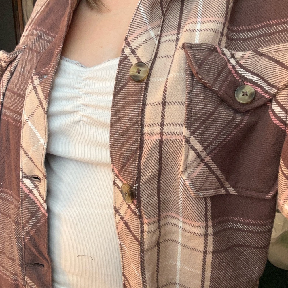 Aerie Brown and Pink Plaid Jacket